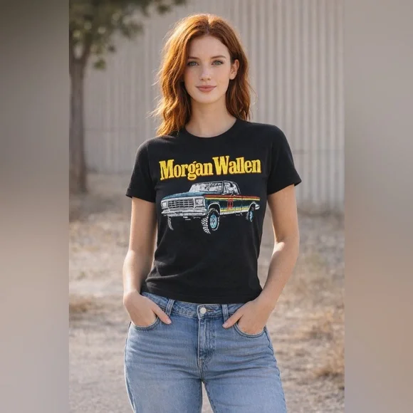 Morgan Wallen Boxy Fit Cropped Shirt Band Tee Small Black Country Concert - Picture 1 of 4